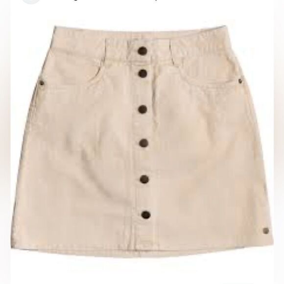 Roxy Unforgettable Button Down Front Ivory Cream Mini Skirt Size Large - Picture 4 of 7